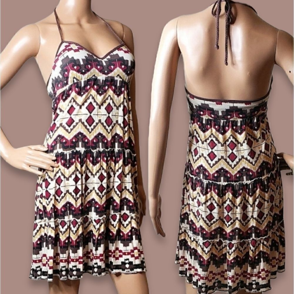 Energie Tribal Boho Patterned Halter Dress